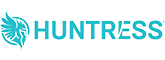 Image is of the Huntress logo which shows the Huntress name in turquoise letters.